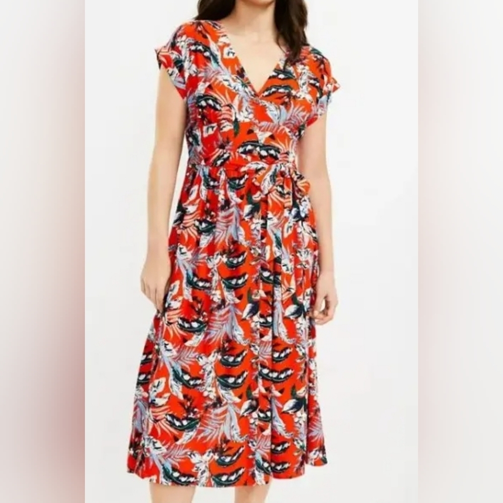 Loft Floral Dress Red And White Womens 00